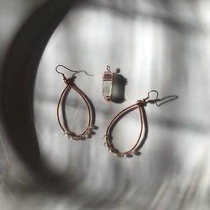 Handmade Sea Glass Pendant and Aquamarine Earrings